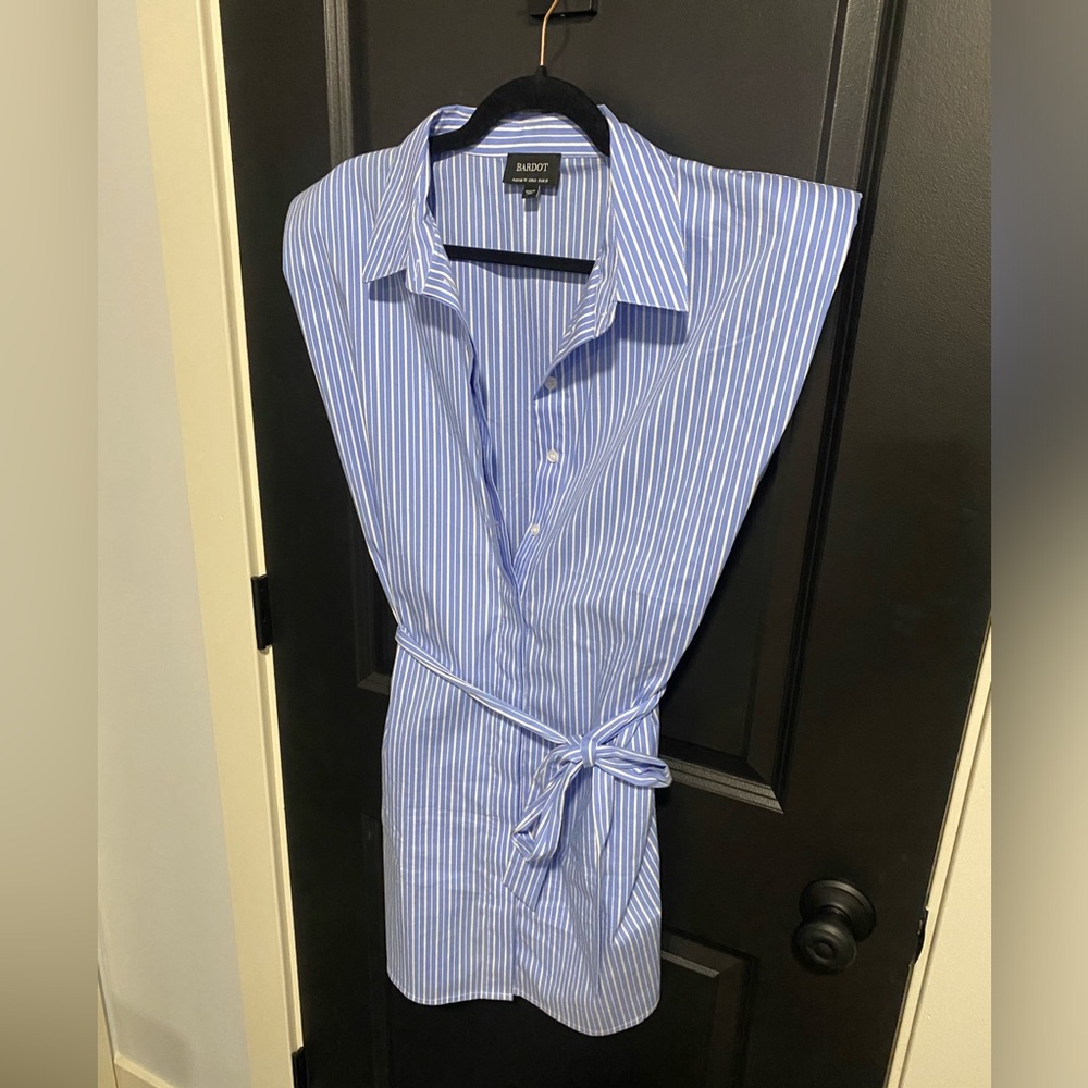 Bardot Stripe Shoulder Pad Shirtdress Blue Stripe S - Picture 4 of 4